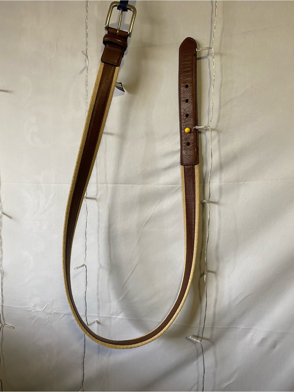 Brown Leather and Tan Canvas Adjustable Belt